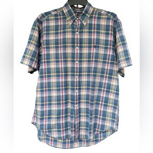 Ralph Lauren Men’s size Large Blue and Red Plaid Short Sleeve Button Down Shirt